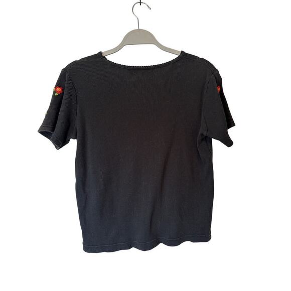 Y2K Rafaella Black Ribbed Tee , Size M
100% Cotton, Embroidered Floral Baby Tee - Picture 2 of 5